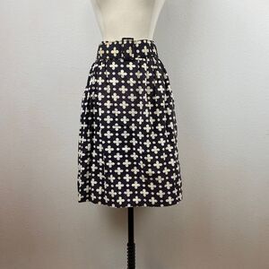 Vintage Graff Black White Cotton Skirt A-Line Wide Belt Lg Waist 32" Mod Hippie